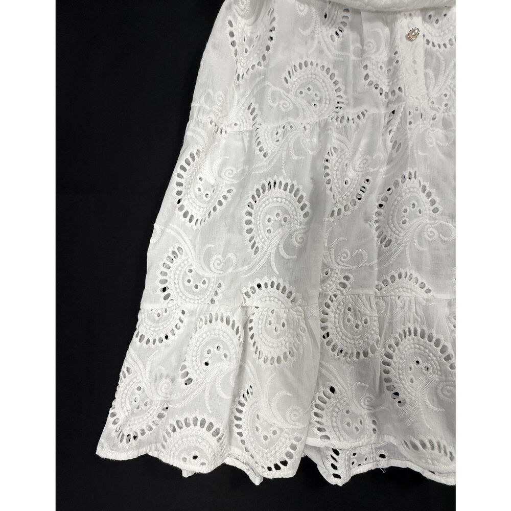 MALYNA White Lace Eyelet Tiered Flower V Neck Loose Short Dress Sz XL 10% cotton - Picture 8 of 14